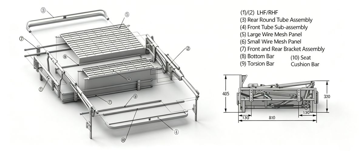 So bauen Sie den Mechanismus eines teilweise zusammengebauten drehbaren Schlafsofas zusammen
